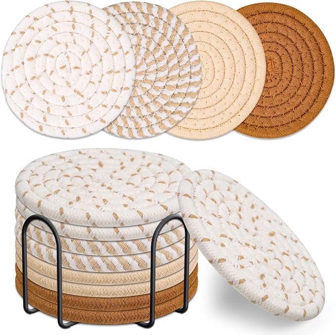 Drink Coasters Set of 8, 4 Colors Absorbent Coasters by Mckanti