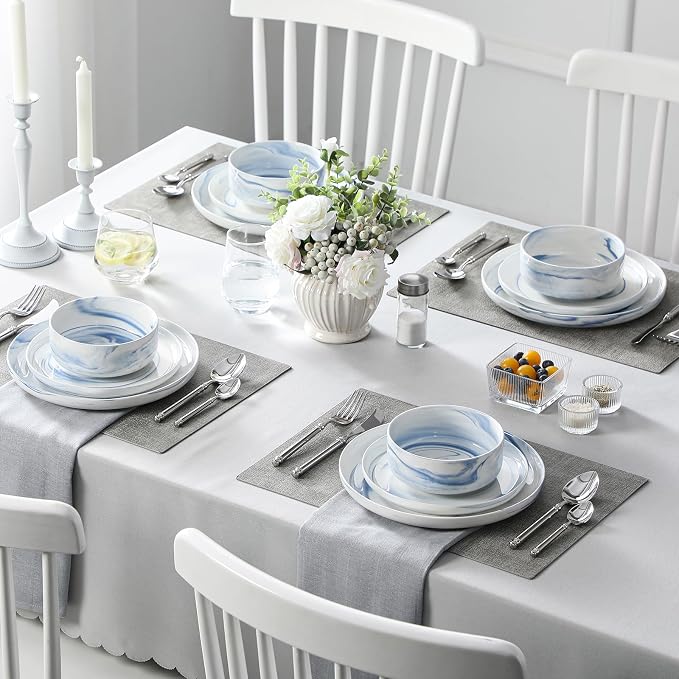 MALACASA 12 Pcs Porcelain Plates and Bowls Sets, Dinnerware Set - Image 7