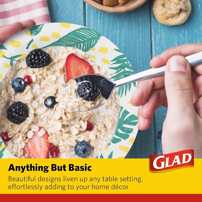 Glad Round Disposable Paper Bowls, Palm Leaves, 16 Oz, soak-proof and - Image 4
