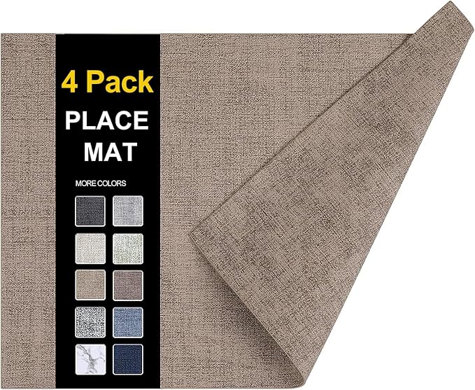 Faux Leather Heat Resistant Placemats 4 Packs, Waterproof Wipeable Dining PU by homing