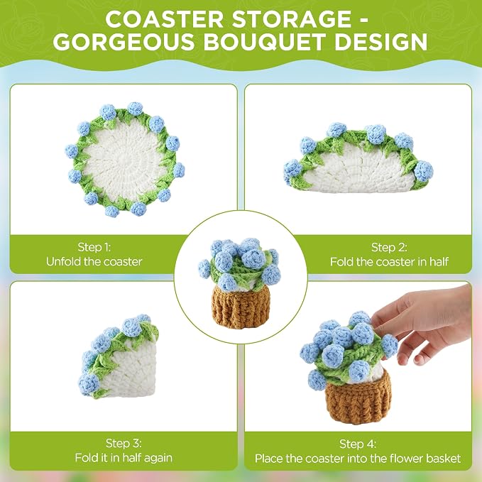 Crochet Flower Coasters, Handmade Bouquet Coasters - Image 3