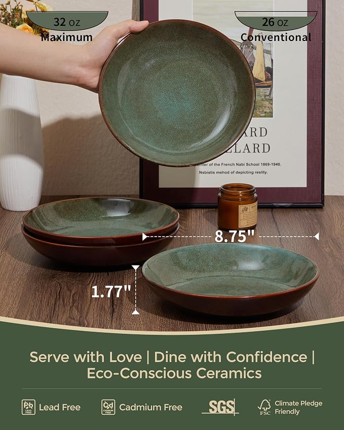 12 Piece Dinnerware Sets with Pasta Bowls, Stain Resistant Dish Set, Easy - Image 2