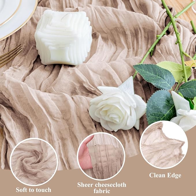 Cheesecloth Table Runner Nude Pink 10FT Boho Gauze Runner, 12 Pack | 120 Inch - Image 3