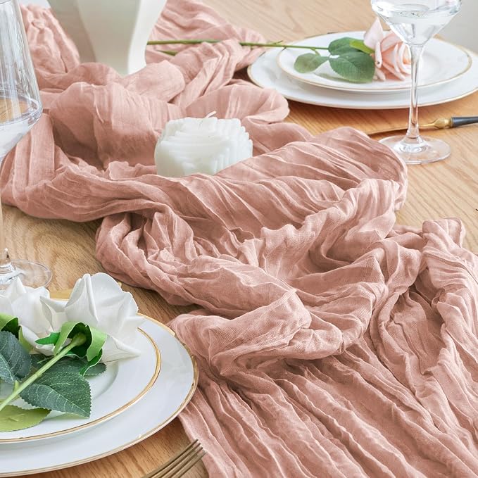 Cheesecloth Table Runner 10FT 3Pcs Dusty Pink Boho Gauze Sheer Runners | Cheese - Image 6