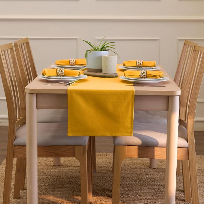 Encasa XO Table Runner 13"x72" Long | Cotton Canvas Fabric | Mango Solid Color - Image 4