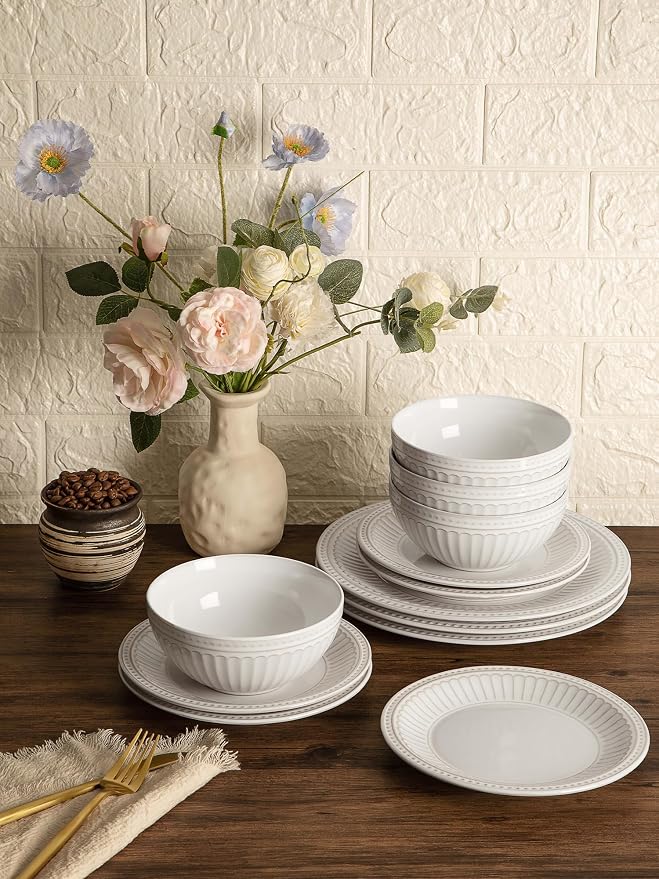 Famiware Ceramic Plates and Bowls Sets, Chip & Scratch Resistant, Microwave & - Image 2