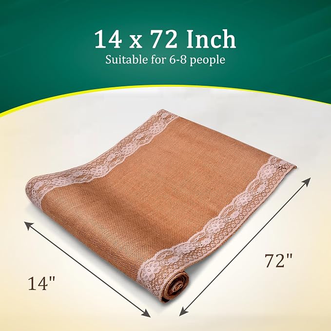 Burlap Lace Table Runner – 14”x 72” - Image 2