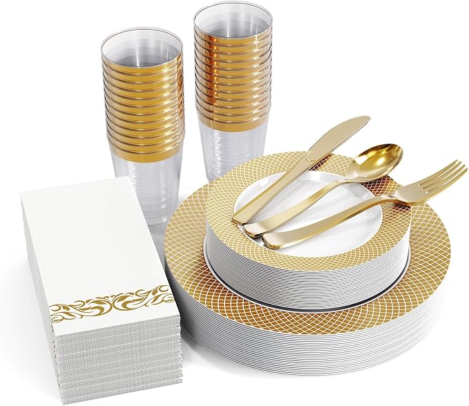 FOCUSLINE 175 Count Gold Dinnerware Set by FOCUSLINE