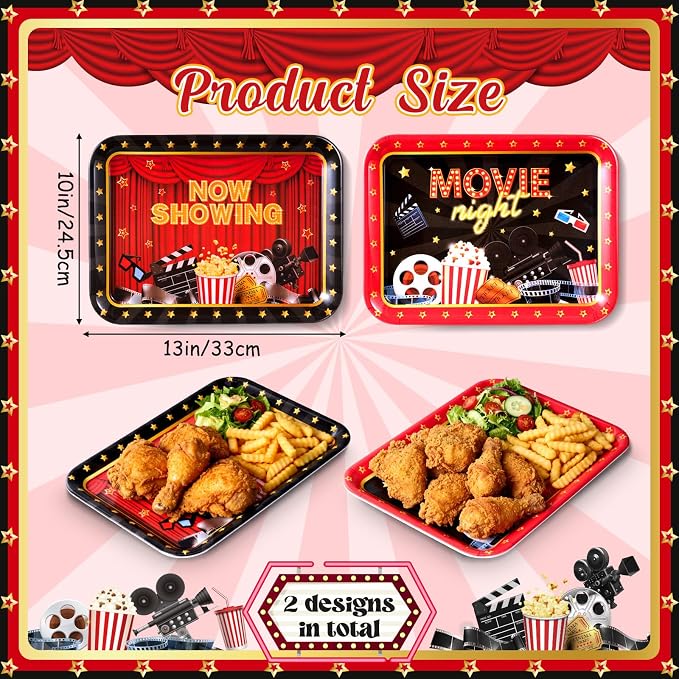 Vesici 4 Pack Movie Night Melamine Serving Trays, 13 x 10 Inch Rectangular - Image 2