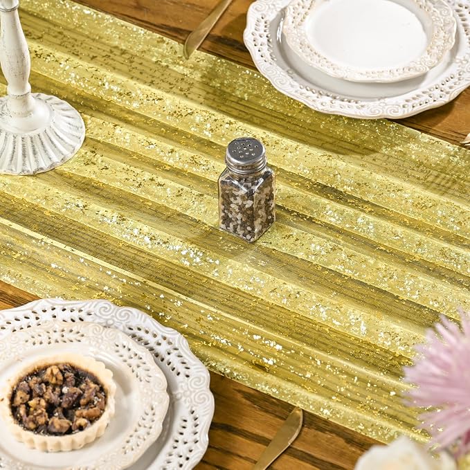 Artoid Mode Light Yellow Gold Gauze Table Runner 120 Inch 10FT, Glitter - Image 4
