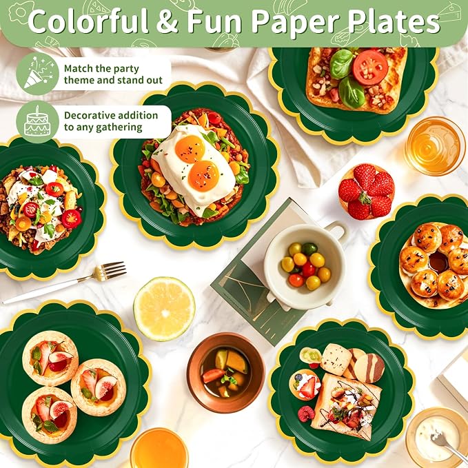 50 Pcs Dark Green Paper Plates Disposable, Dessert Cake Plates, - Image 5
