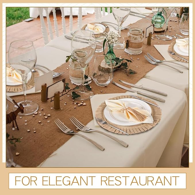 Gejoy 72 Pcs Round Burlap Placemats Wood Bead Napkin Rings - Image 6