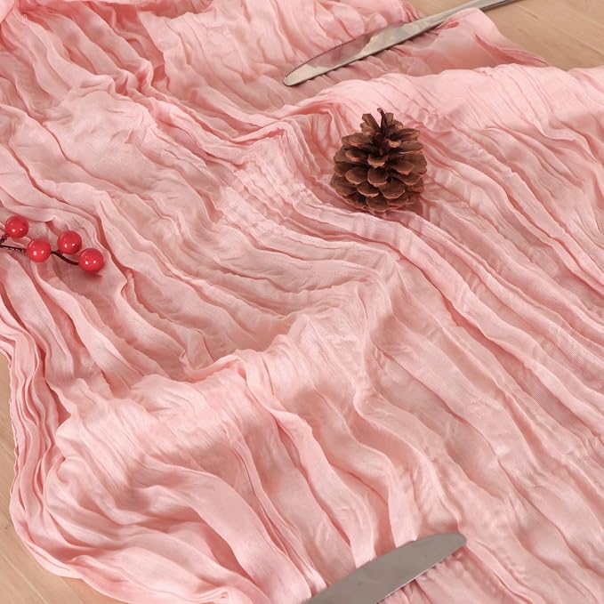 3 Pack Peach Pink Cheesecloth Table Runner 120 Inch Boho Wedding Decor | - Image 6