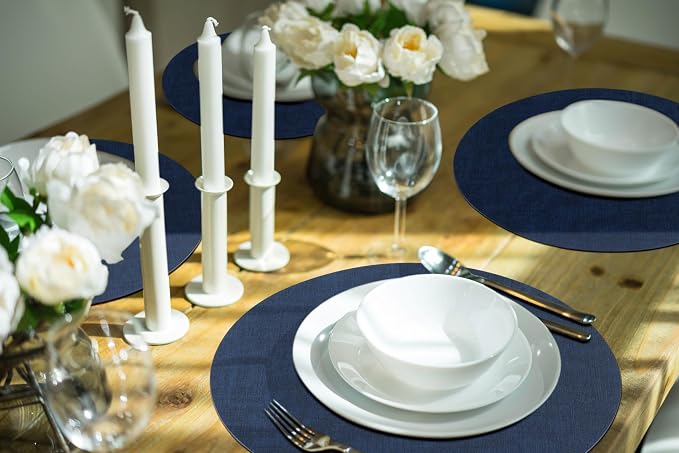 Round Faux Leather Placemat and Coaster 8 Packs, Washable Heat Resistant Dining - Image 9