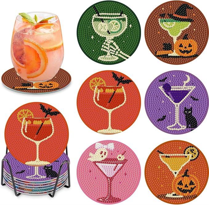 Ekuxom 6 Pcs Halloween Cocktail Diamond Art Coasters Kits by Ekuxom