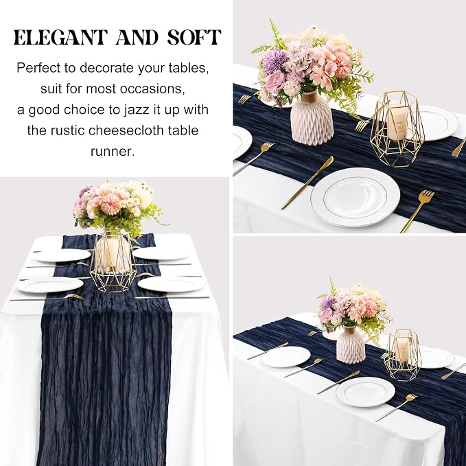 6 Pieces Navy Blue 10FT Cheesecloth Table Runner Boho Gauze Fabric Table Runner - Image 3