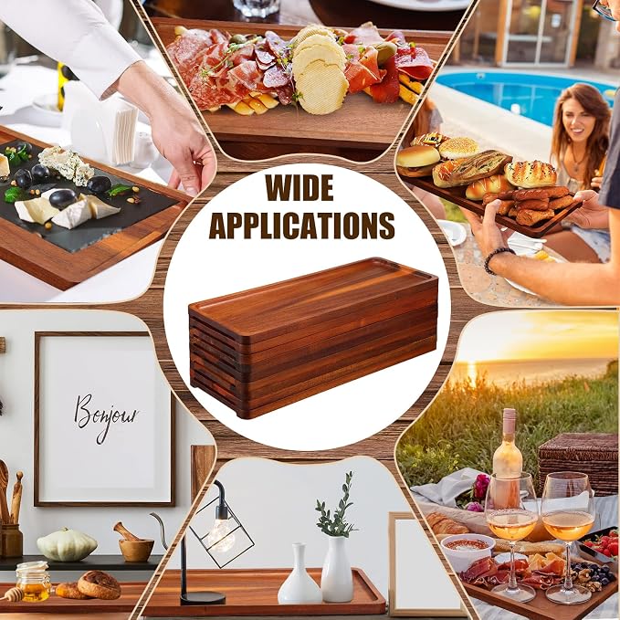 10 Pack Solid Wood Serving Trays 16.7 x 6.4 Inch Acacia Wooden Server Platter - Image 4