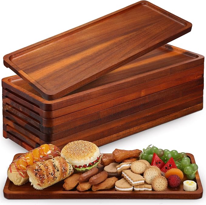 10 Pack Solid Wood Serving Trays 16.7 x 6.4 Inch Acacia Wooden Server Platter by Marsui