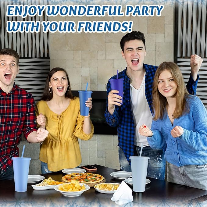 Skylety 12 Pcs Gray Blue Plastic Cups - Image 5
