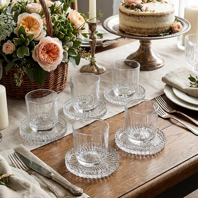 6 Pcs Glass Coasters with Holder Clear Drink Coasters Crystal Round Beverage - Image 5
