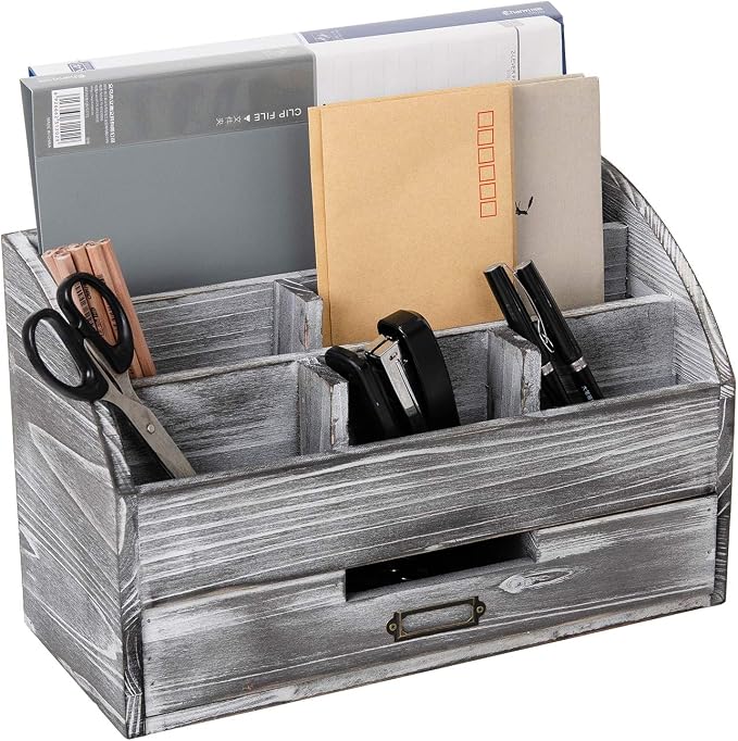 canwedance Distressed Rustic Wooden Office Desk Organizer 5 Compartment by canwedance