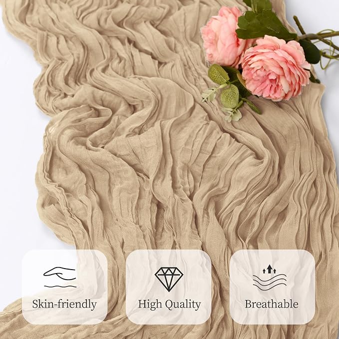 6 Pack Beige Cheesecloth Table Runner 17x108 Inch Semi Sheer Boho Gauze Cheese - Image 5