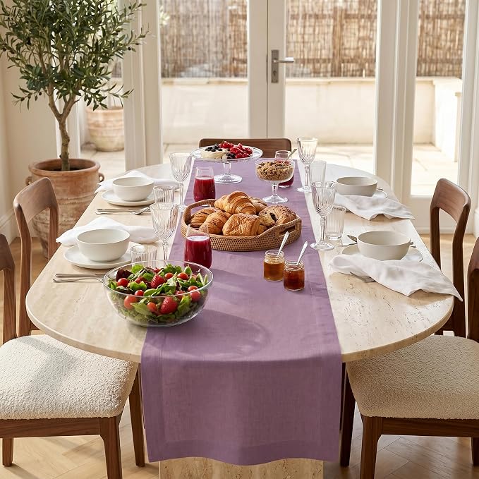 Solino Home 100% Pure Linen Table Runner Mulberry Long, Fete 14 x 108 in | by SolinoHome