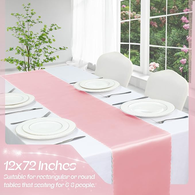 VACVELT Blush Pink Satin Table Runners, 12x72 Inch, 2 Pack, Scalloped Edge | - Image 3