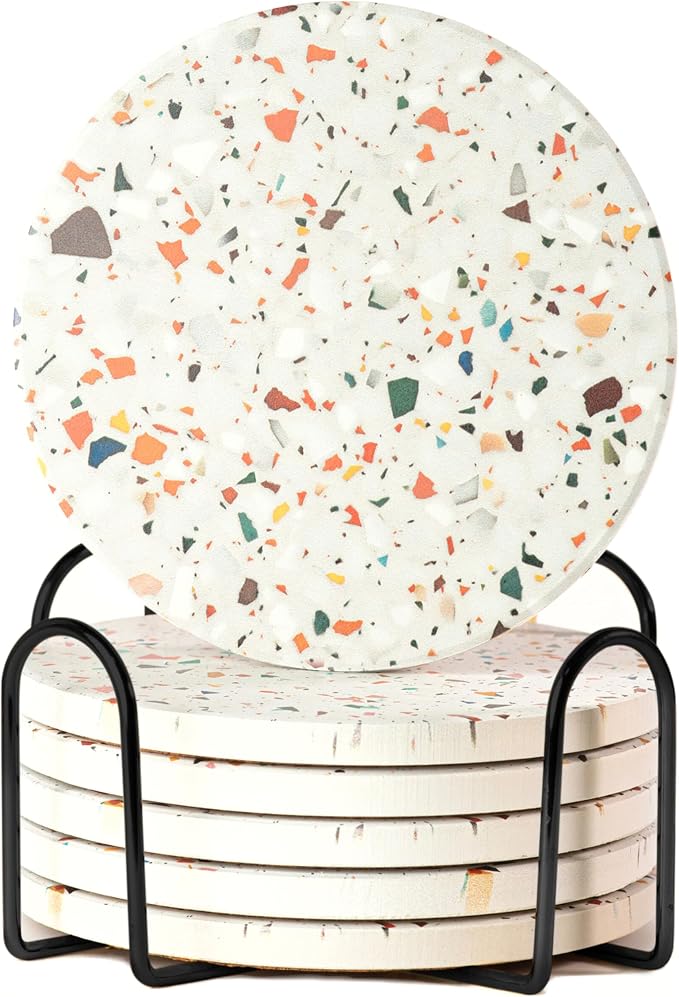 Terrazzo Coasters Set of 6, Colorful Boho Absorbent Ceramic Coasters | Speckled by ilohaus