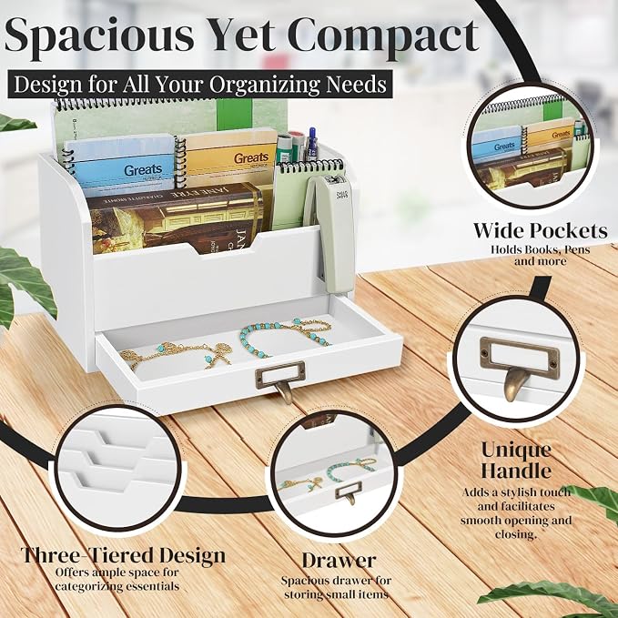 Flexzion Wood Desk Organizer, 3-Tier Mail Organizer - Image 4