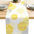 Dahlia Flower Table Runner 13x90 Inch Farmhouse Yellow Gray Runners Modern by LXXTK
