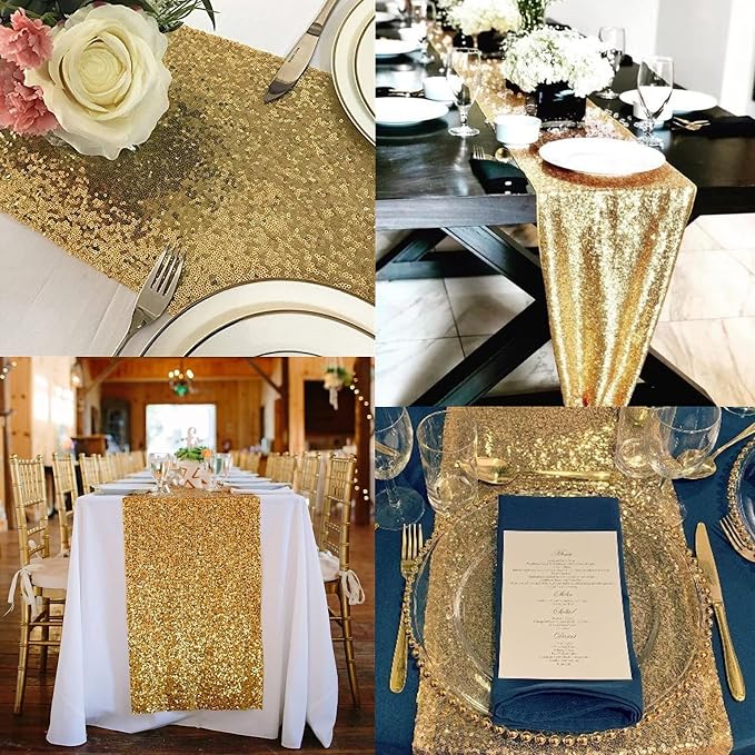 12 Packs Sequin Table Runner Champagne Gold 12 X 108 Inch Glitter Dining Table - Image 5
