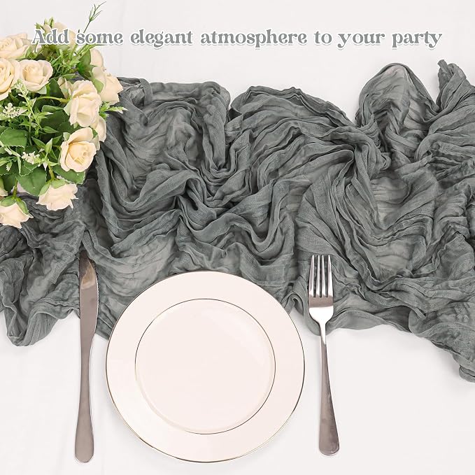 10 Pack Grey Cheesecloth Table Runner 10FT Boho Gauze Fabric Table Runner - Image 5