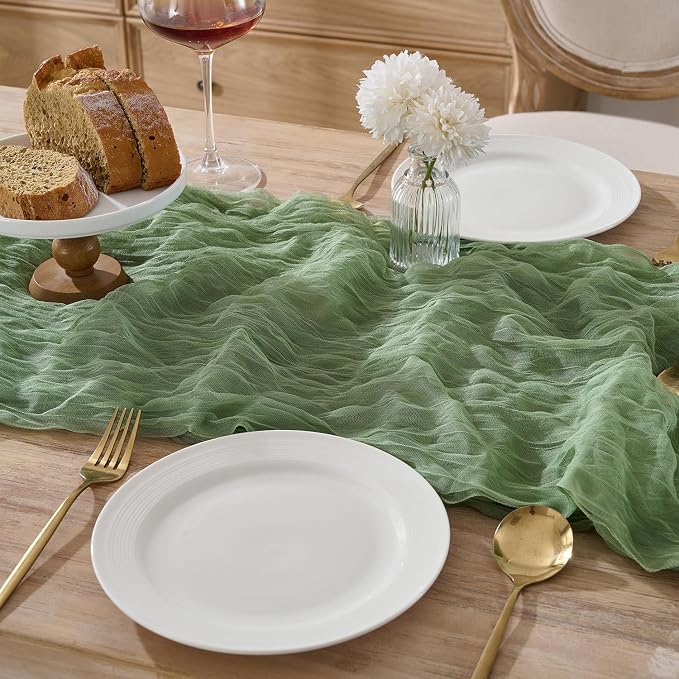 3 Pack Sage Green Cheesecloth Table Runners, 120 Inch 10Ft Moss Gauze Table - Image 2