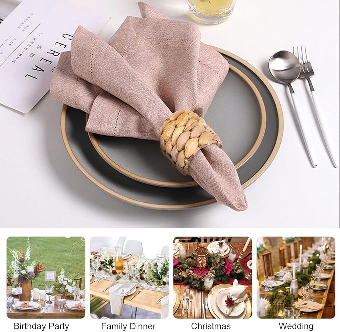 APTWOW Rustic Napkin Rings Set of 12, Hand-Woven Farmhouse Fall Napkin Rings - Image 4