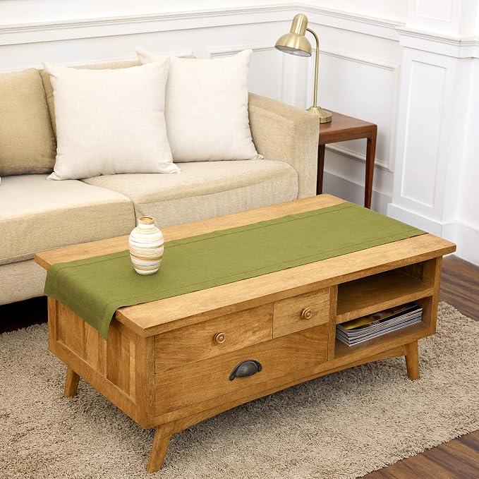 Solino Home 100% Pure Linen Dining Table Runner Avocado Woven, 14 x 60 in | by SolinoHome