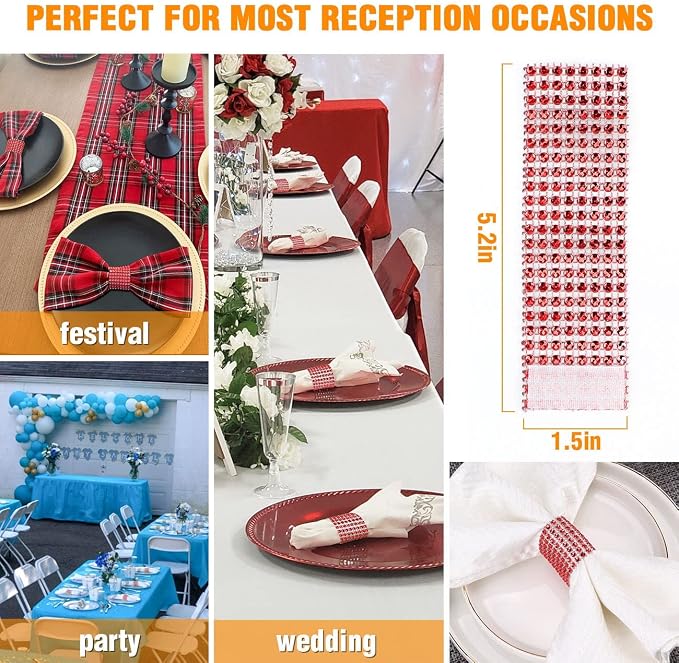 Red Napking Rings Holder Set of 150pcs, Diamond Crystal Napkin Rings Bulk - Image 3