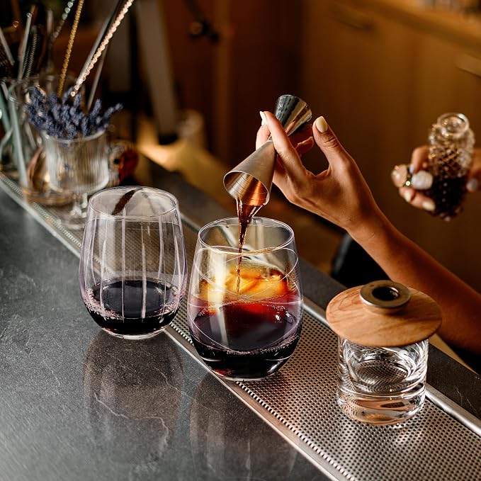 Joeyan Hand Blown Etched Stemless Wine Glasses - Image 5