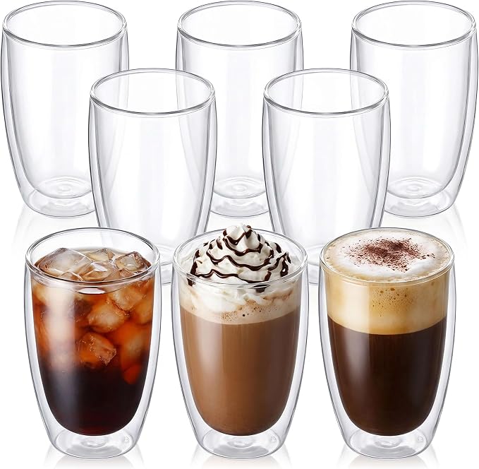 DOPUDO 17oz Double Wall Glass Coffee Mugs Set of 8, Insulated Coffee Mug by DOPUDO