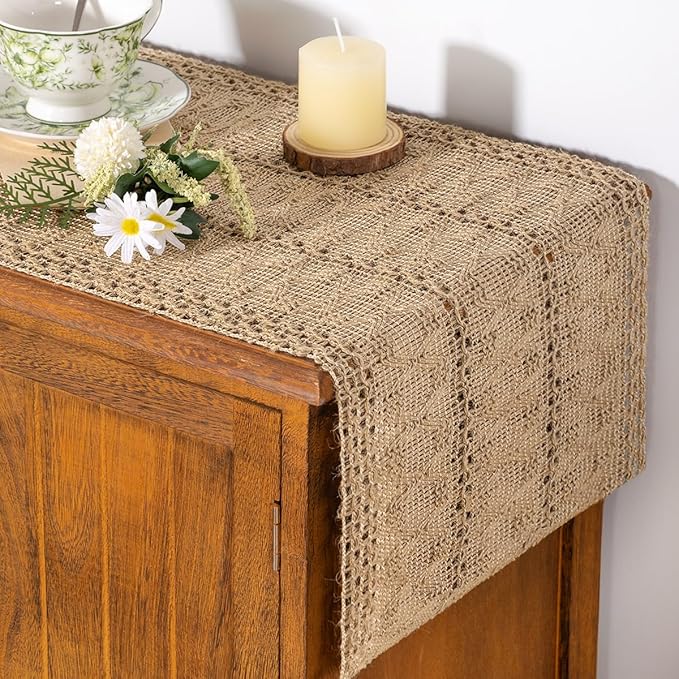 Boho Table Runner Summer Farmhouse Burlap Dining Dresser Scarf Home Decor | by Socomi