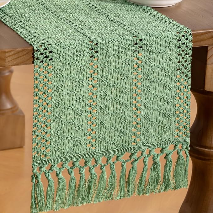 MLMW Boho Sage Green Table Runner 72 inches Short Coffee Spring Easter Table - Image 2