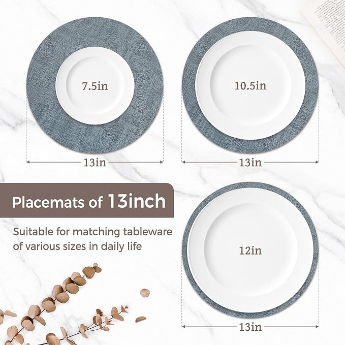 13" Round Placemats Set of 12, Reversible Faux Leather Heat Resistant Table Mats - Image 2