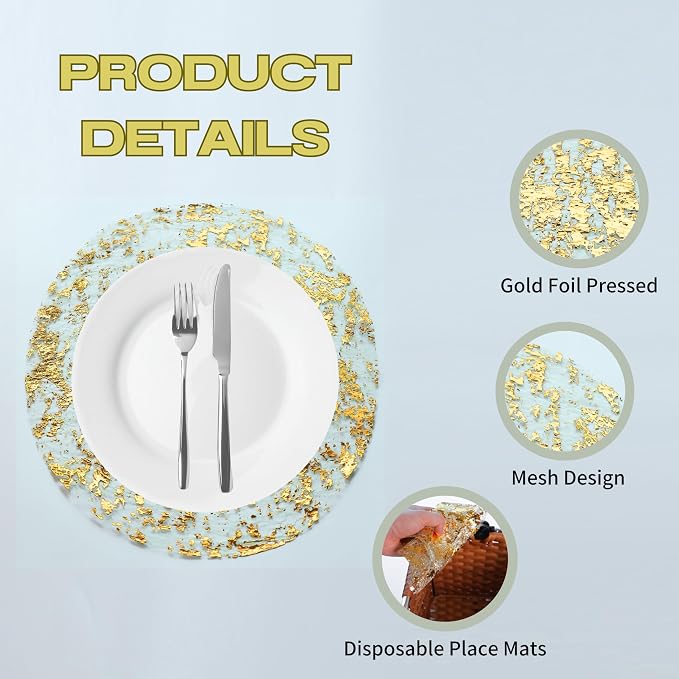Snowkingdom Disposable Gold Placemats Set of 12 Metallic Round 13 Inch Foil - Image 4