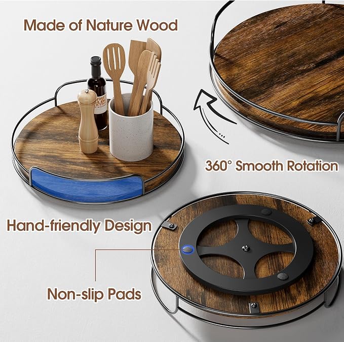 LAMU 10'' Lazy Susan Organizer, Wooden Lazy Susan Turntable - Image 5