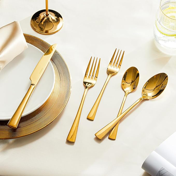 18/10 Flatware set for 12, 60 Piece Gold Stainless Steel Silverware Set | - Image 4