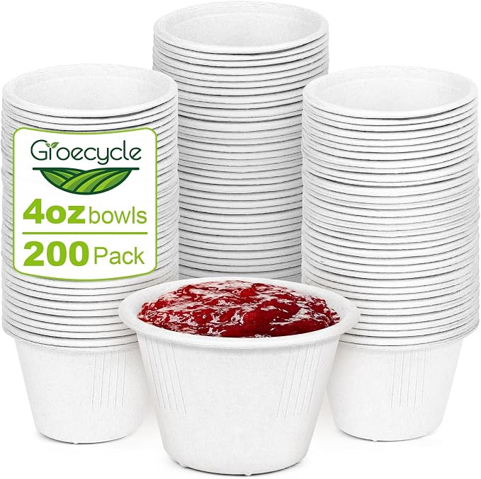 Small Paper Bowls 4 oz, 200 Pack White Bagasse | Biodegradable, Sugarcane fiber by Unknown