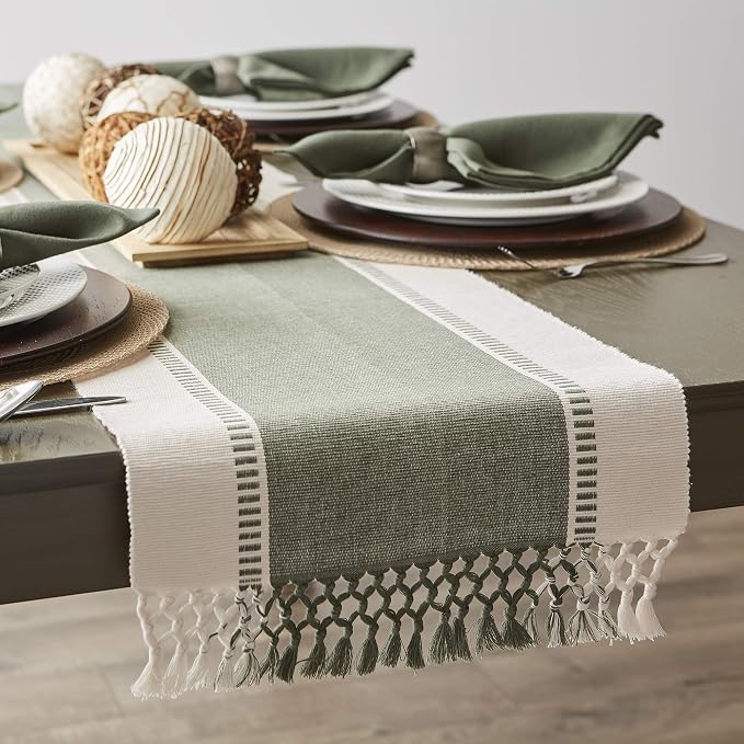 DII Dobby Stripe Table Runner, 13x108 Artichoke & Cream Background - Image 4