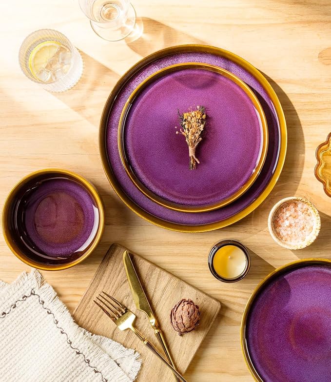 Ceramic Dinnerware Set for 8, 24-Piece Plates and Bowls Set | Handmade Reactive - Image 3