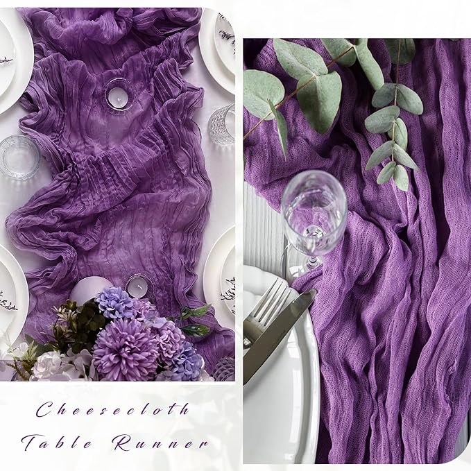 Purple 6 Pcs Cheesecloth Table Runner 10FT Runner - Image 5