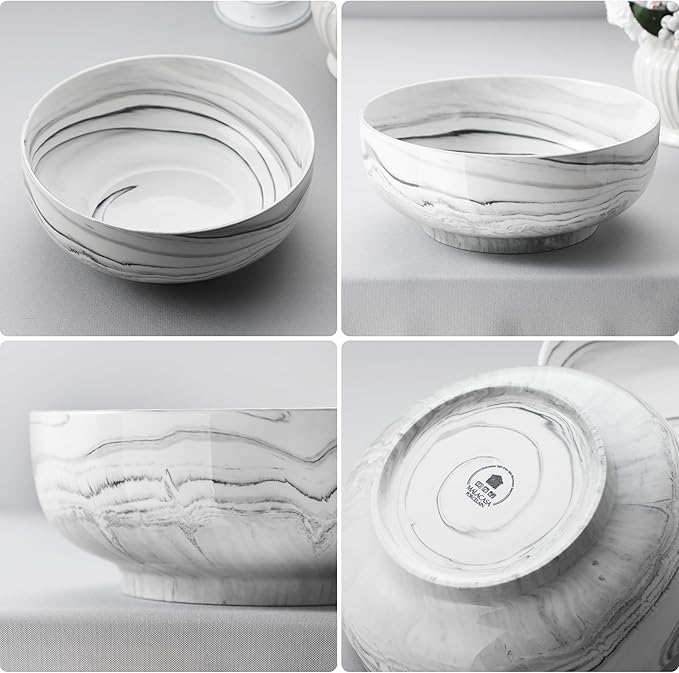 MALACASA Large Serving Bowls, 114 OZ Ceramic Salad Bowls Set of 2 | Marble Grey - Image 6